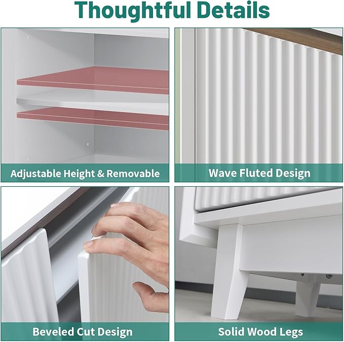 Wave Fluted Shoe Storage Cabinet with 3 Doors, 6-Tier Shoe Cabinet with Adjustable Shelves, 43.7”H Tall Shoe Cabinet Storage for Entryway Hallway White Shoe Rack Organizer Freestanding Cabinet-NeatNest