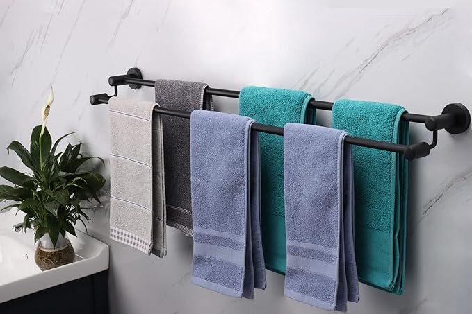 TocTen Double Bath Towel Bar - Thicken SUS304 Stainless Steel Towel Rack for Bathroom, Bathroom Accessories Double Towel Rod Heavy Duty Wall Mounted Towel Holder (Matte Black, 33 in)