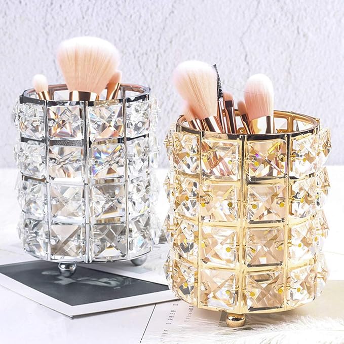 AKOAK 1 Pack Crystal Makeup Brush Holder Office Supplies Storage Rack Eyebrow Pencil/Lipstick/Pencil Makeup Container, Dressing Table, Bedroom, Office (Black)-NeatNest