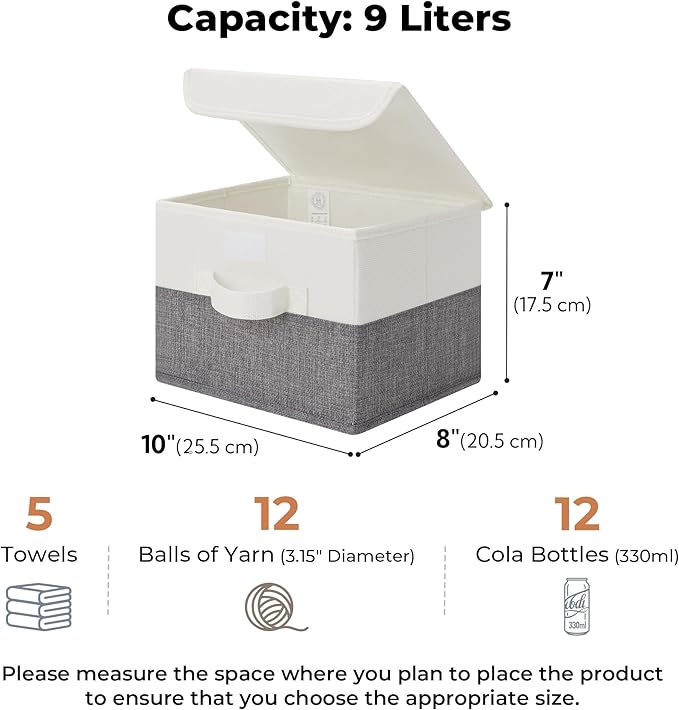 GRANNY SAYS Small Storage Bins with Lids, Small Storage Boxes, Shelf Baskets for Shelf, Collapsible Storage Bins for Living Room, Bedroom, 10x8x7 Inch, White/Gray, 2-Pack-NeatNest