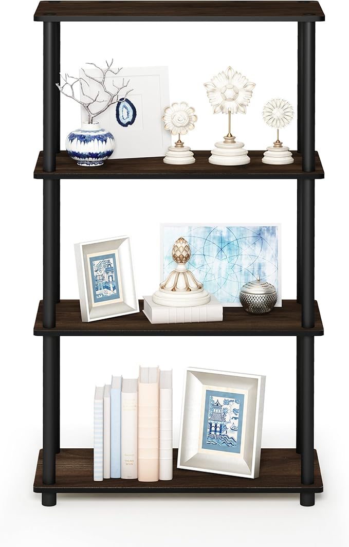 Furinno Turn-N-Tube 4-Tier Multipurpose Shelf Display Rack, Round Tubes, Columbia Walnut/Black-NeatNest