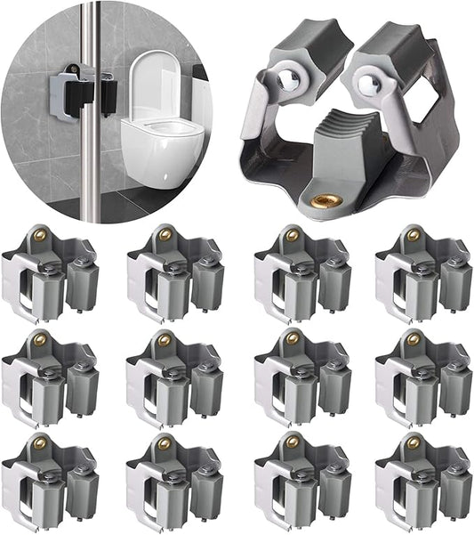 3-H 12 Pack Mop and Broom Holder Big Size Hanging 1 KG Extra,Broom Hanger Wall Mount for Hanging and Organizing Shove Rake Yard Tools in Shed Kitchen Laundry Room Bathroom Garden(grey)-NeatNest