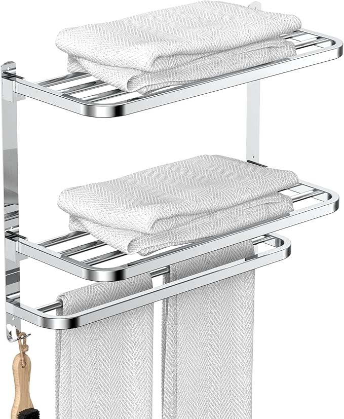 22.8Inch Towel Rack for Bathroom and Lavatory Towel Hanger with Wall Mount Towel Bars 304 Stainless Steel No Drill (Collapsible Towel Rack)