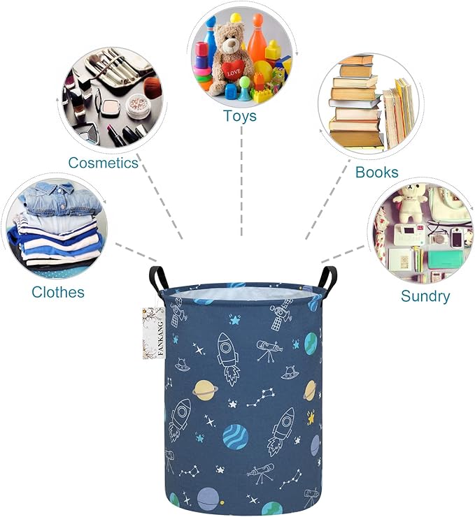 FANKANG Storage Basket, Nursery Hamper Canvas Laundry Basket Foldable with Waterproof PE Coating Large Storage Baskets for Kids Boys and Girls, Office, Bedroom, Clothes,Toys（Colorful Space ）