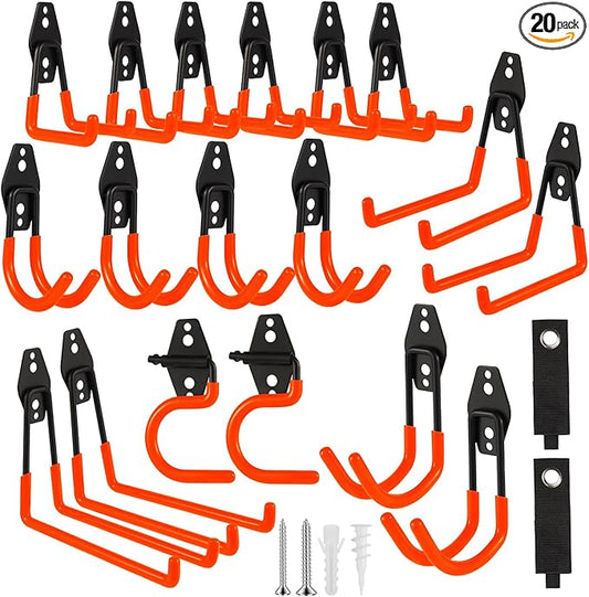 Garage Hook Heavy Duty Wall Storage Hangers, 20 Pack Garage Storage Hooks Steel Tool Orange for Ladders, Ropes, Garden Tools-NeatNest