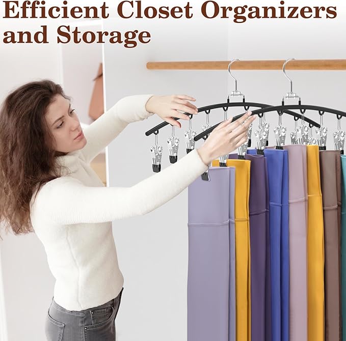 2 Pack Legging Organizer for Closet 360° Swivel, Metal Gym Clothes Organizer w/20 Clips Holds 20 Leggings, Hangers Space Saving, Closet Organizers and Storage, Dorm Room Organization Essentials, Black-NeatNest