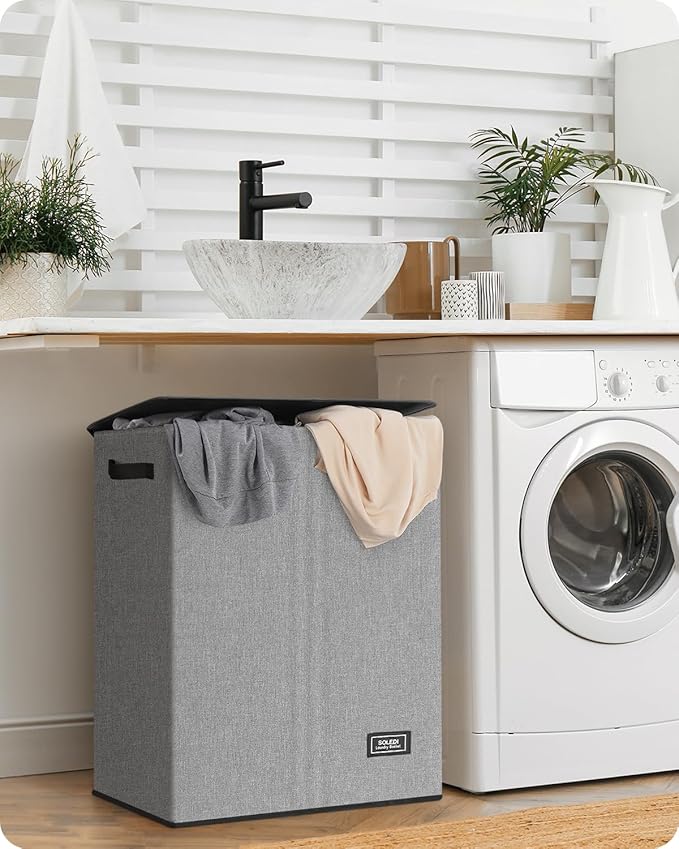 SOLEDI Double Laundry Hamper with Lid, 130L Clothes Hamper 2 Section, Laundry Basket with Removable bag, Bed room decor aesthetic, laundry room organization, Home and dorm room essentials-NeatNest