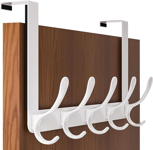 SKOLOO Over The Door Hook, Door Hanger Hooks for Hanging Clothes, Towels, Coats, Hats, Over The Door Towel Hook - White, Assembly Required