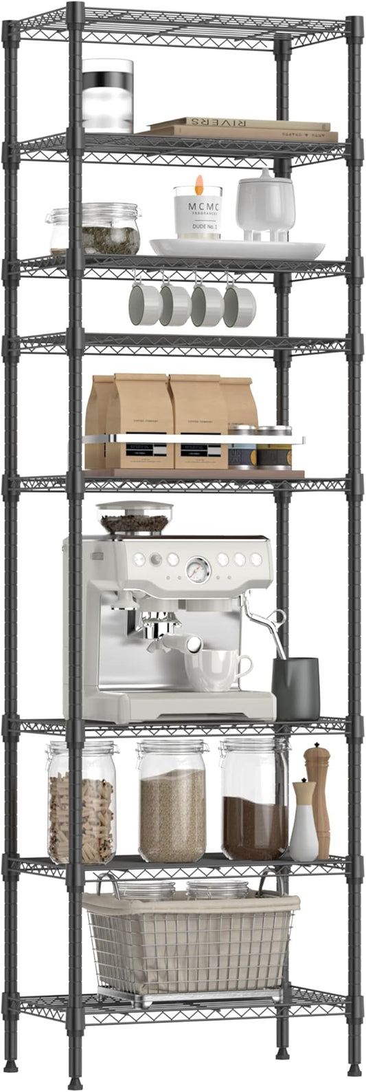 IZEUK 8 Tier Adjustable Metal Storage Shelving Unit, Heavy Duty Standing Rack Organizer for Kitchen, Pantry, Laundry Room, Garage or Basement, 2000 lbs Capacity, 23.6 W x 13.8 D x 79.5 H, Black