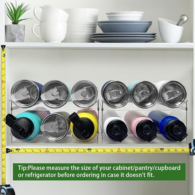2 Pack Water Bottle Organizer, Stackable Kitchen Pantry Storage Shelf, Plastic Water Bottle Holder for Cabinet and Fridge Organization-NeatNest