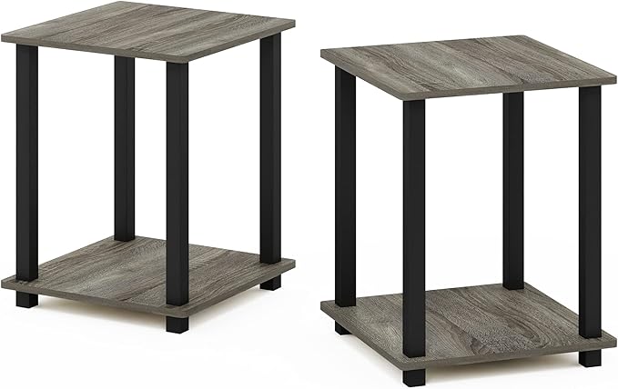 Furinno Simplistic Set of 2 End Table, French Oak Grey/Black-NeatNest