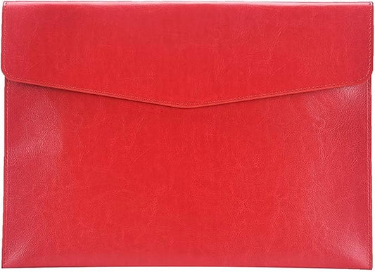 Enyuwlcm PU Leather A4 File Folder Document Holder Envelope Folder Case with Snap Closure for Receipt Contract Red