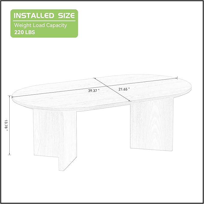 KEVINSPACE W39.37 Oval Coffee Table for Living Room Home Modern with Design CoffeeTable Legs Wood Accent Center Table Mid Century Minimalist Tea Table Cocktail Table Office Oak