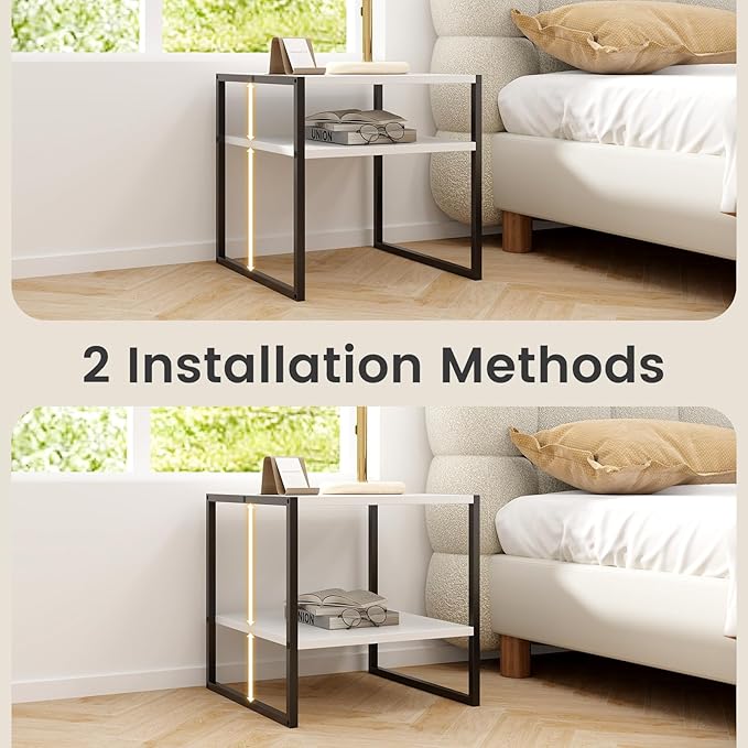 End Table Set of 2, Industrial 2-Tier Side Tables with Open Shelf, 20" Square Coffee Table with Heavy-Duty Metal Frame, Compact Tea Table Nightstand for Living Room, Bedroom, Hallway