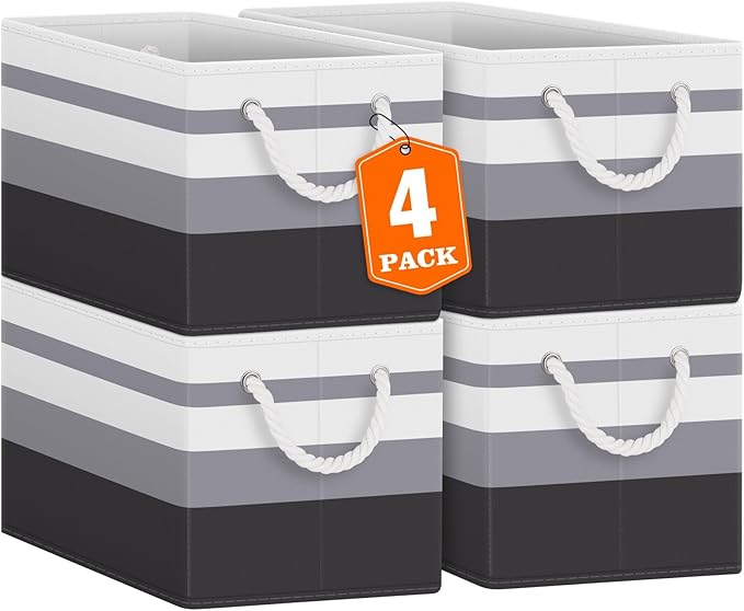 Fab totes Storage Bins [4-Pack], Foldable Storage Baskets for Organizing Toys, Books, Shelves, Closet, Large Storage Box with Rope Handles, Sturdy Organizer Bins,Gradient Grey-NeatNest