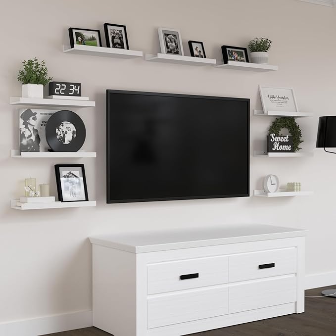 Floating Shelves Set of 9, White Wall Shelves with Lip, Display Shelves for Wall Decor, Modern Picture Ledge for Living Room, Bedroom, Nursery, Bathroom, Pictures, Books, Plants- White-NeatNest