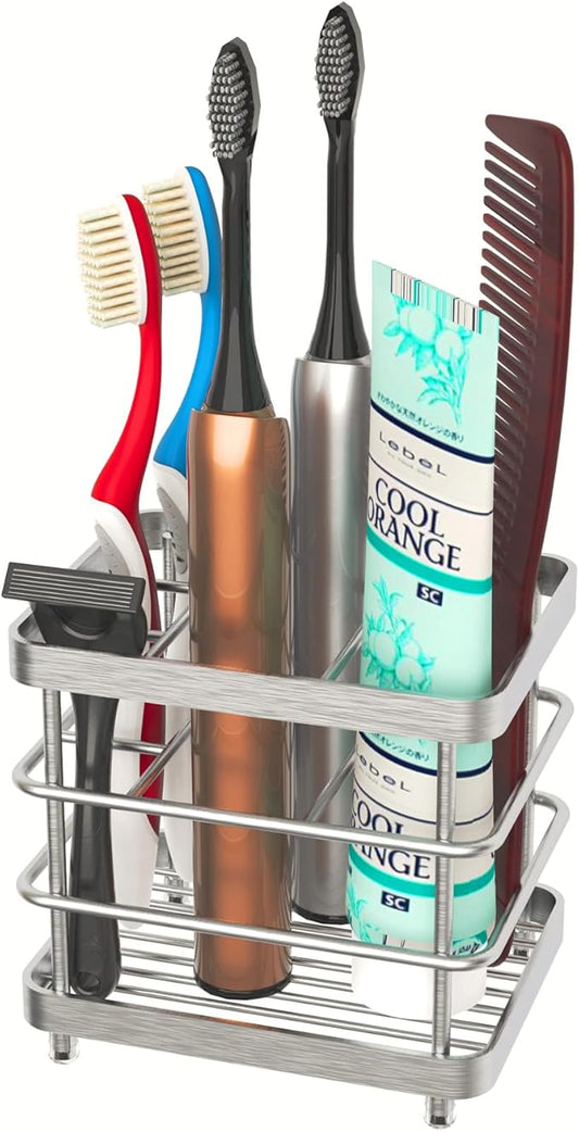 Bathroom Toothbrush Holder Toothpaste Holder, Stainless Steel 5 Slots Bathroom Organizers and Storage, Electric Tooth Brush Toothpaste Holder for Bathroom Countertop, Silver