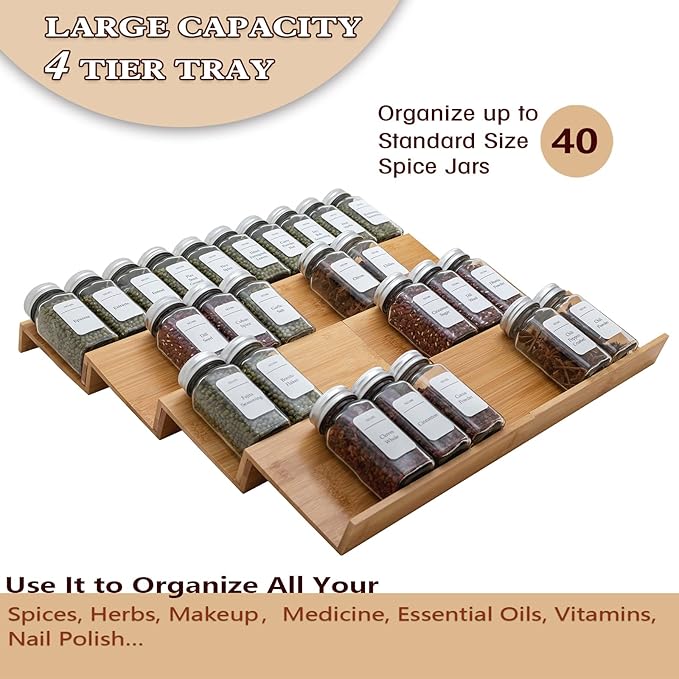 Bamboo Spice Rack Drawer Organizer - 8 Pieces Set- 9" Wide Per Piece - Combine Pieces Into 18" Wide Rack (9" or 18")-NeatNest