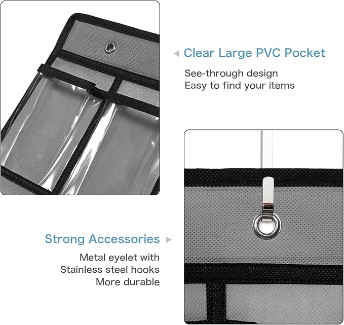 42 Pocket Classroom Pocket Chart for Cell Phones and Calculator,Clear Cellphone Pocket Chart for Classroom with Number Sticker and Hooks (Grey-42 Pockets)-NeatNest