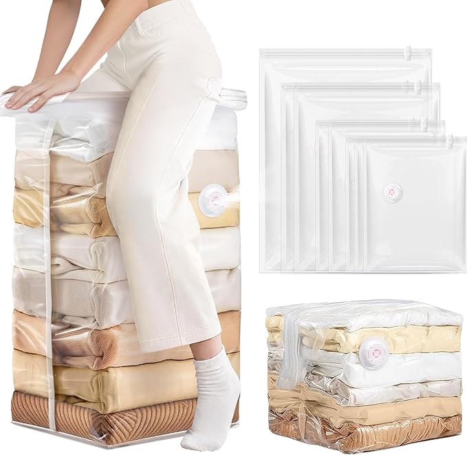 8 Pack Vacuum Storage Bags Jumbo, Vacuum Seal Bags for Clothing, 1 Jumbo+2 Large+2 Medium+3 Small, 80% Space Saver Bags for Clothes, Pillows, Comforters, Blankets,Home Travel Essentials(8 Combo)-NeatNest