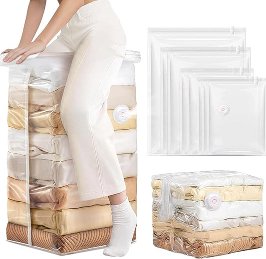 8 Pack Vacuum Storage Bags Jumbo, Vacuum Seal Bags for Clothing, 1 Jumbo+2 Large+2 Medium+3 Small, 80% Space Saver Bags for Clothes, Pillows, Comforters, Blankets,Home Travel Essentials(8 Combo)-NeatNest