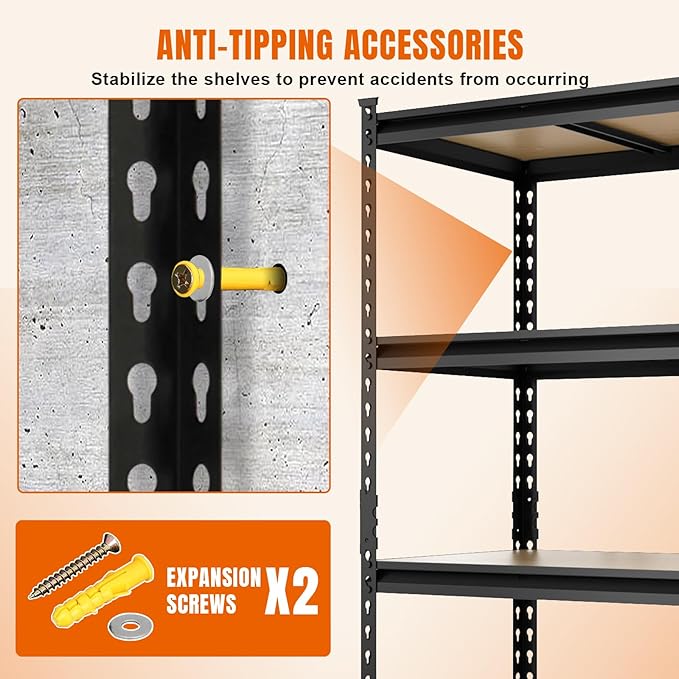 BIG RED Storage Shelving Unit, 5-Tier Adjustable, Heavy Duty Metal Garage Shelves/Utility Rack for Kitchen, Pantry, Basement, Bathroom, Laundry - 2,000 lbs Capacity, Black, 72" H x 35" W x 12" D-NeatNest