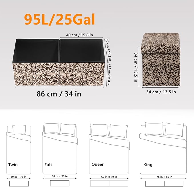AmasSmile Footrest Ottoman Bench with Storage,34Inch Leopard Print Velvet Footstool, Coffee Table, Padded Seat, Storage Chest,Blanket Store with Flipping Lid for Livingroom and Bedroom