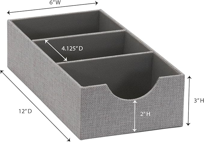 Household Essentials Grey 727-1 Deep 3 Section Drawer Organizer Box for Storage | 12 in x 6.13 in x 3.13-NeatNest