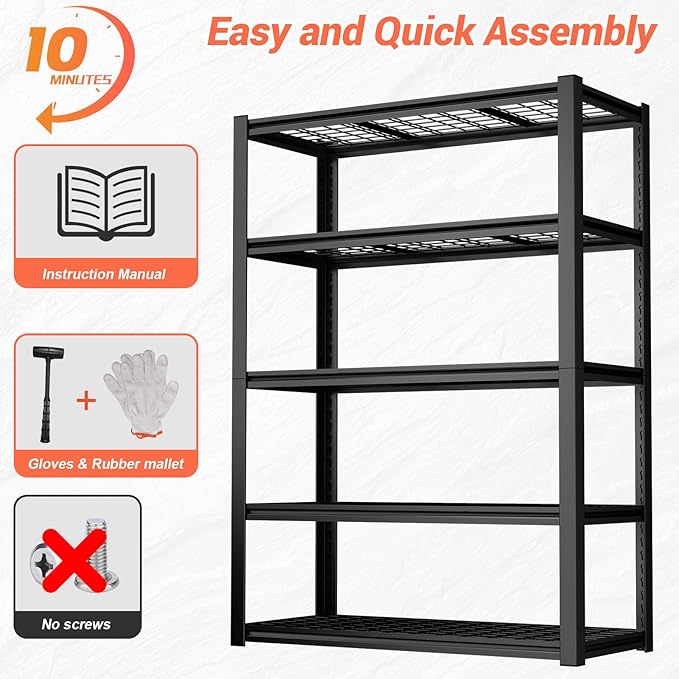 Garage Shelf,Heavy Duty Storage Rack Load 3000lb,5-Tier Metal Garage Shelving for Kitchen,Basement,24" D x 47" W x 84" H