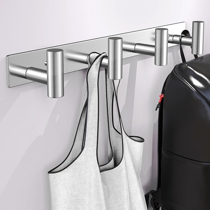 Wall Mounted Coat Rack-4 Hooks, Heavy Duty Stainless Steel Hook Rail for Towel Coat Hat Purse Bag Jacket, Towel Hooks for Entryway Bathroom Kitchen (Silvery 4 Hooks - 1 Pack)-NeatNest