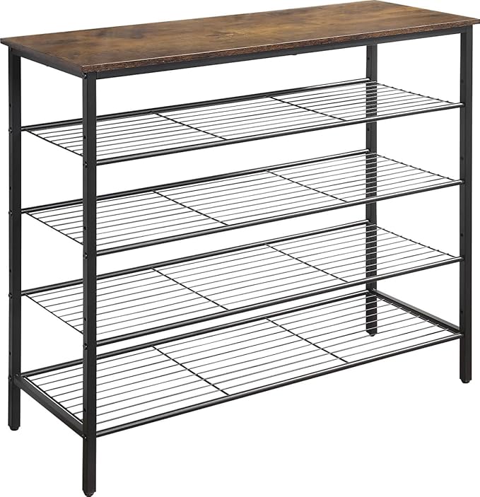 5-Tier Shoe Rack Organizer, Metal Mesh Shoe Storage Shelf, for Entryway, Hallway, Closet, Dorm Room, Industrial, Rustic Brown-NeatNest