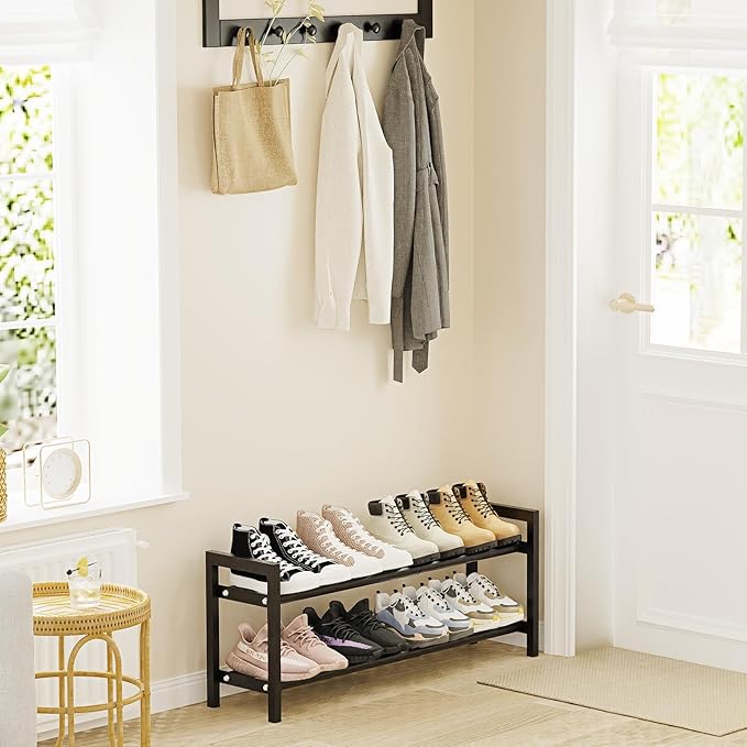 Mavivegue Expandable Shoe Rack, 2-Tier Adjustable Shoe Organizer, Shoe Shelf for Closet, Entryway, Front Door-NeatNest