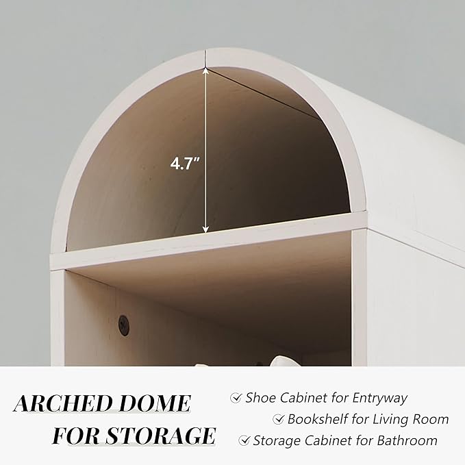 67" Tall Arched Shoe Storage Cabinet, 8 Tiers 8 Pairs Wooden Shoe Rack with 3 Adjustable Shelves, Freestanding Shoe Closet Shelf Organizer for Entryway, Hallway, Living Room (Antique White)-NeatNest