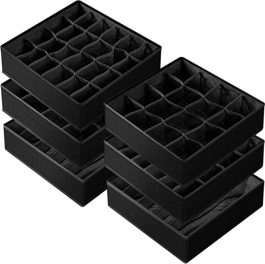 Criusia 6 Pack Sock Underwear Drawer Organizer Dividers - Dresser Organizer for Baby Clothes - Closet Organizers and Storage for Bedroom Essentials for Dorm Room/New Home/Apartment (Black)-NeatNest