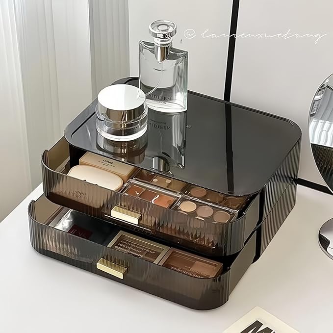 Makeup Organizer for Vanity, Large Desk Organizer with Stackable Drawers for Cosmetics, Skin Care, Lipsticks, Palette, Nail Care, Ideal Storage for Dresser and Bathroom Countertop- Black
