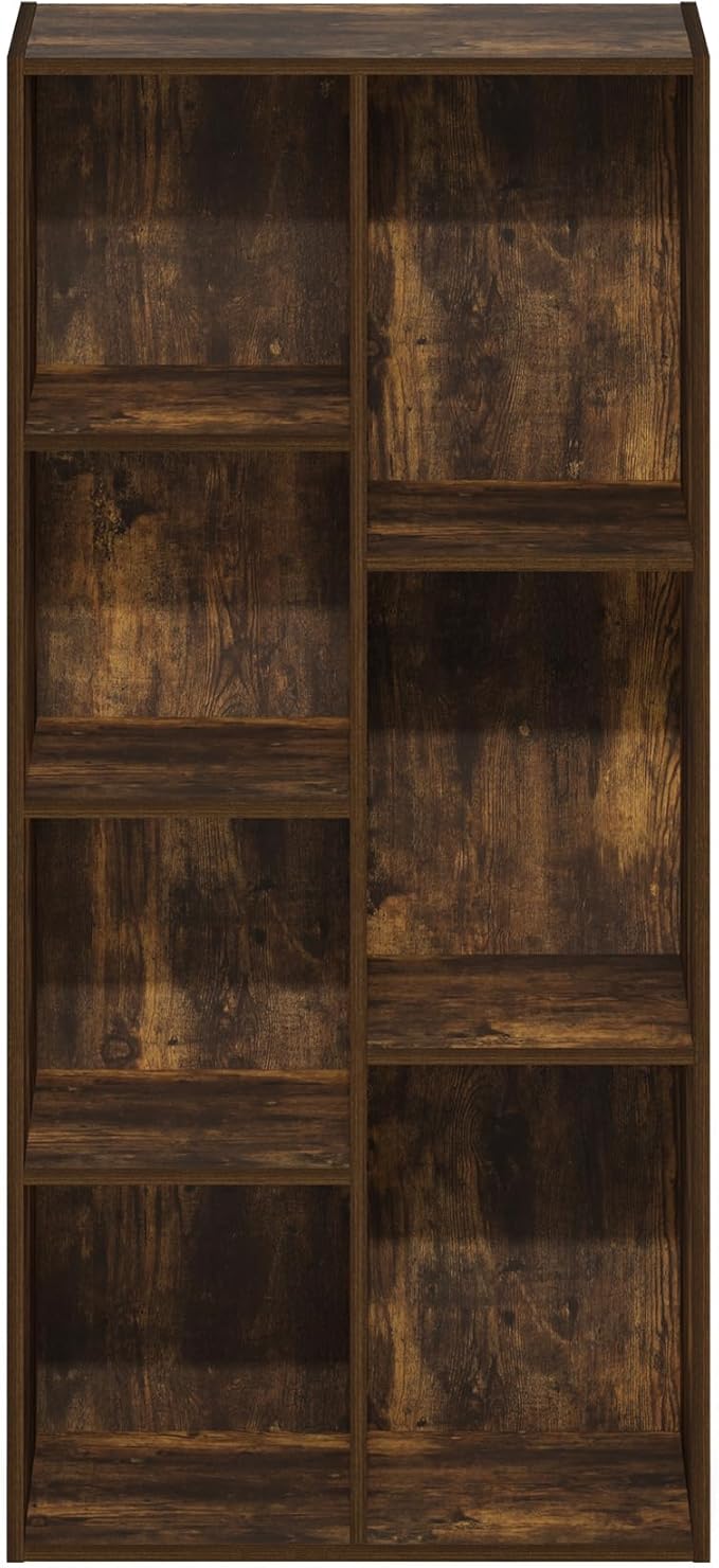 Furinno Luder 7-Cube Open Shelf Bookcase, Bookshelf, Amber Pine-NeatNest