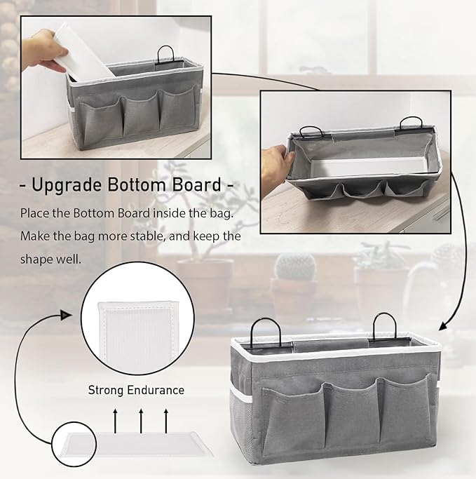 2pcs 3-pockets Large Wall Hanging Organizer Bag, Linen Fabric Door Hanging Storage Baskets with Pockets, Waterproof Bin for Kitchen, Bedroom, Office, RV Camper (Khaki-3pcs)