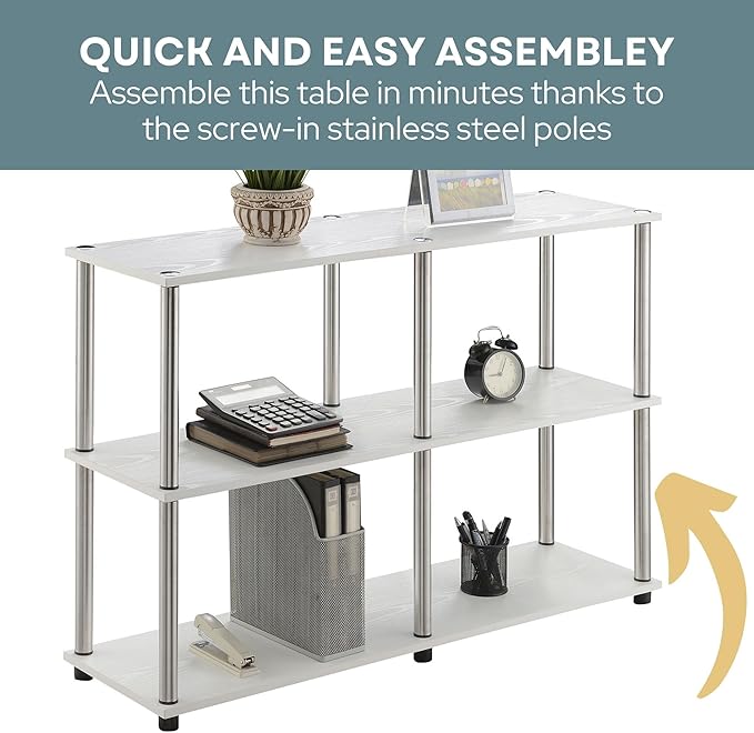 Convenience Concepts Designs2Go No Tools 3 Tier Wide Console Table 42" - Modern Multipurpose Accent with Shelves for TV Media Center, Office Desk Extension, Entryway Display, & Home Storage, White-NeatNest