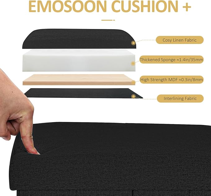 Tall Ottoman with Storage Collapsible Fabric Small Slim Folding Ottoman Furniture with Handles Lid for Room Footrest Foot Stool Linen Black 16.5x16.5x11.8in