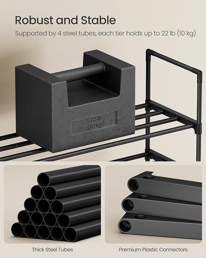SONGMICS Shoe Rack, 10-Tier Shoe Organizer, Metal Storage Shelf, Upright or Upside Down, for 11-22 Pairs, for Entryway, 11.8 x 17.7 x 68.5 Inches, Black ULSA25BK-NeatNest