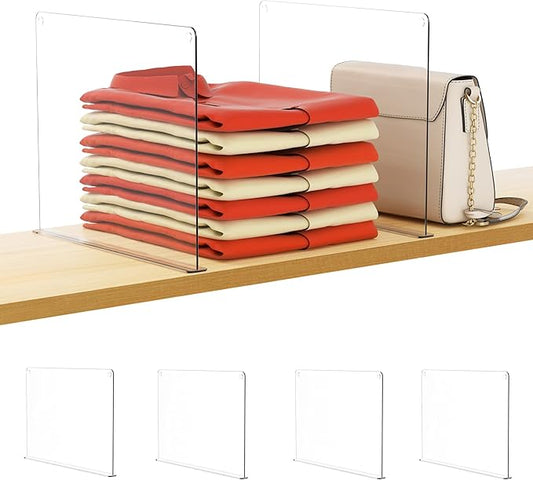 HBlife 4 PCS Adhesive Shelf Dividers for Closet Organization, Fit Wood Shelf Separators for Bedroom and Kitchen for Sweater, Shirts, Handbags-NeatNest