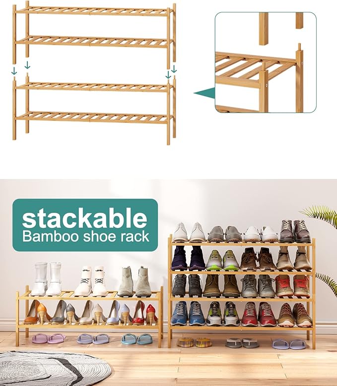 Shoe Rack, 4-Tier Long Shoe Rack for Entryway, Bamboo Wood Shoe Shelf for Closet & Hallway, Long 33IN | Beautiful | Functional | Sturdy | Durable-NeatNest