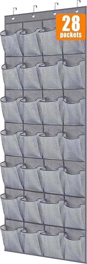 MISSLO 28 Large Pockets Hanging Shoe Rack Door Shoe Organizer Hanging Shoe Storage Hanger for Closet Mesh Holder, Grey-NeatNest