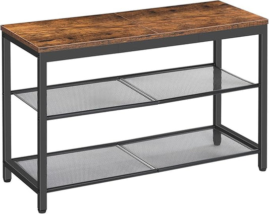HOOBRO Shoe Bench, 3-Tier Shoe Rack, Industrial Shoe Organizer Storage Bench, 29.5 inches Entry Bench with Mesh Shelves, for Entryway, Living Room, Hallway, Easy Assembly, Rustic Brown BF75HX01-NeatNest