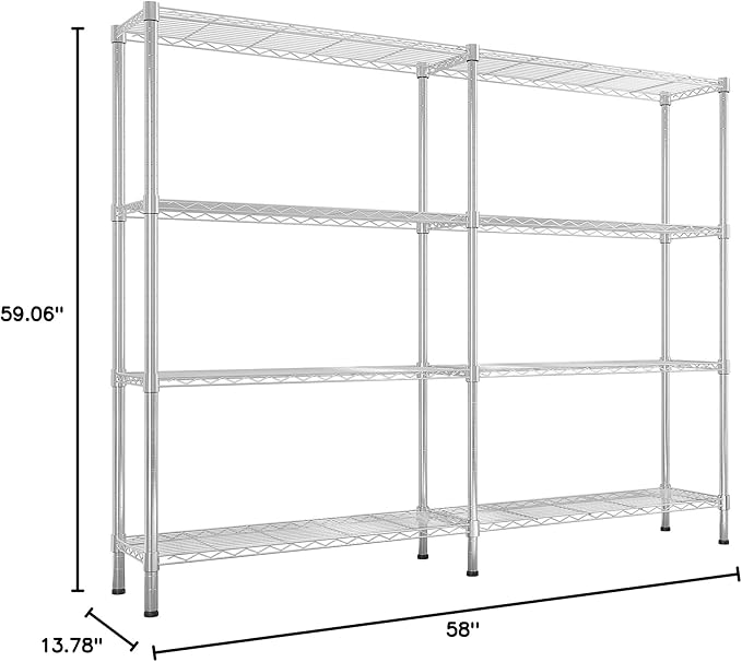 58'' Adjustable Storage Shelves Wire Shelving Unit Multiple Rows Shelving for Storage Rack Shelves for Storage Heavy Duty Garage Shelf Pantry Shelves Kitchen Shelving