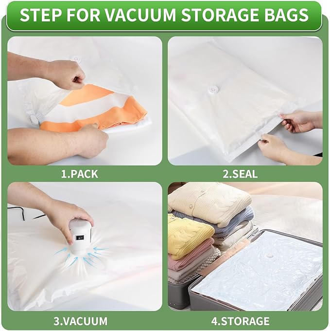 ZXA Vacuum Storage Bags with Electric Air Pump, 5 Pack Large 32''x 24'' Vacuum Seal Bags for Clothing, Space Saver Vacuum Storage Bags for Blanket, Duvets, Pillows, Comforters - White-NeatNest