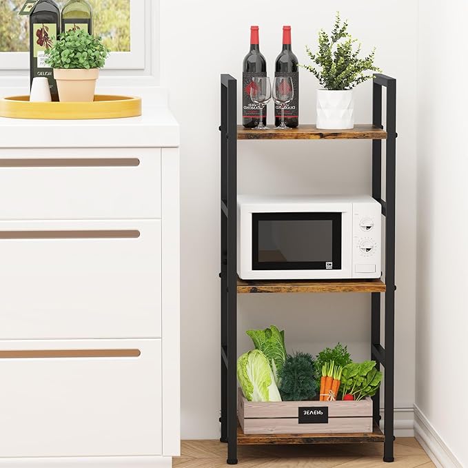 Bookshelf Storage Shelf Bookcase, 3 Tier Industrial Bookcase,Small Book case for Living Room, Bedroom, and Home Office, Easy Assembly Free Combination Multi-Functional Organizer(3 Tier,Rustic Brown)-NeatNest