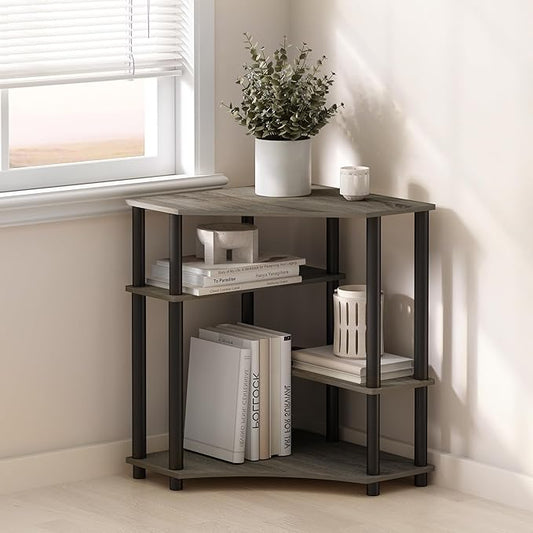 Furinno Turn-N-Tube Multipurpose Corner Shelf, Display Rack, Bookshelf, French Oak/Black-NeatNest