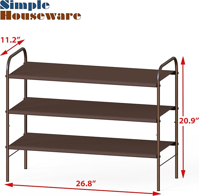Simple Houseware 3-Tier Shoe Rack Storage Organizer, Bronze – Space-Saving Shoe Shelf, Holds 9–16 Pairs, Sturdy Metal Frame, Easy Assembly – Closet, Entryway, Bedroom Shoe Storage Solution-NeatNest