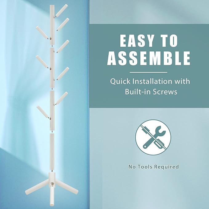 Haddockway Wooden Coat Rack Stand with 8 Hooks New Zealand Pine 3 Adjustable Coat Standing Tree Easy Assembly for Coats, Hats, Scarves and Handbags for Entryway, Hallway, Bedroom, Office,2 PCS-NeatNest